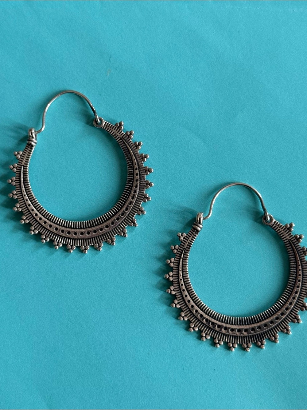Lucky Brand Silver-Tone Ornate Hoop Earrings